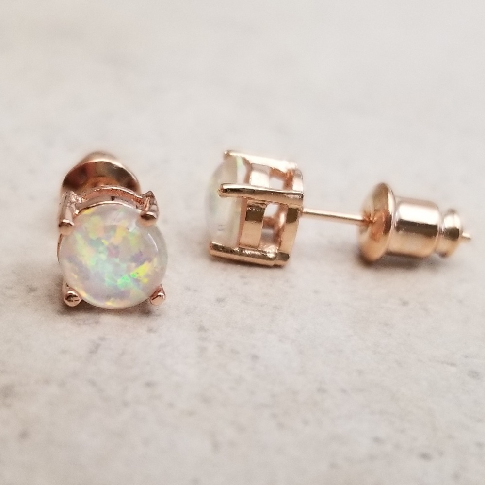 6mm Rose Gold Opal Studs - Picture 2 of 6
